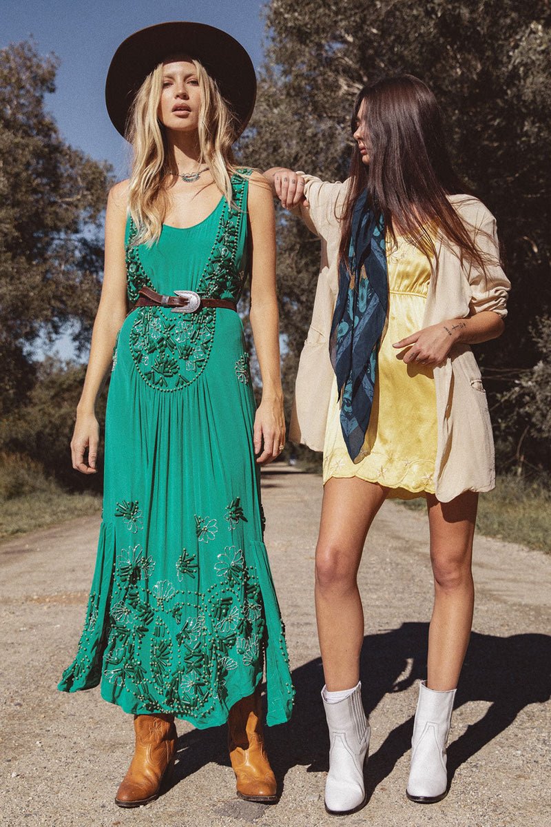 Moonlight Drive Silk Hand Beaded Flapper Dress - Chasing Unicorns