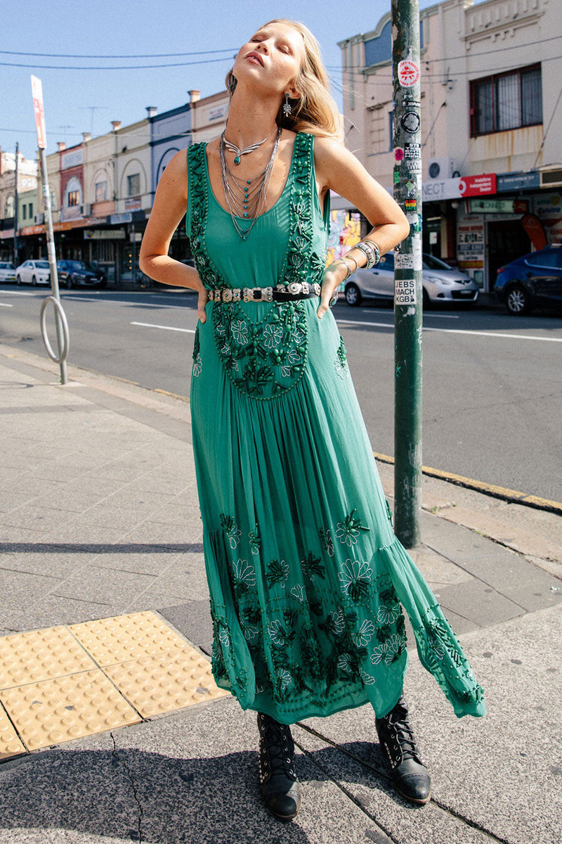 Moonlight Drive Silk Hand Beaded Flapper Dress - Chasing Unicorns