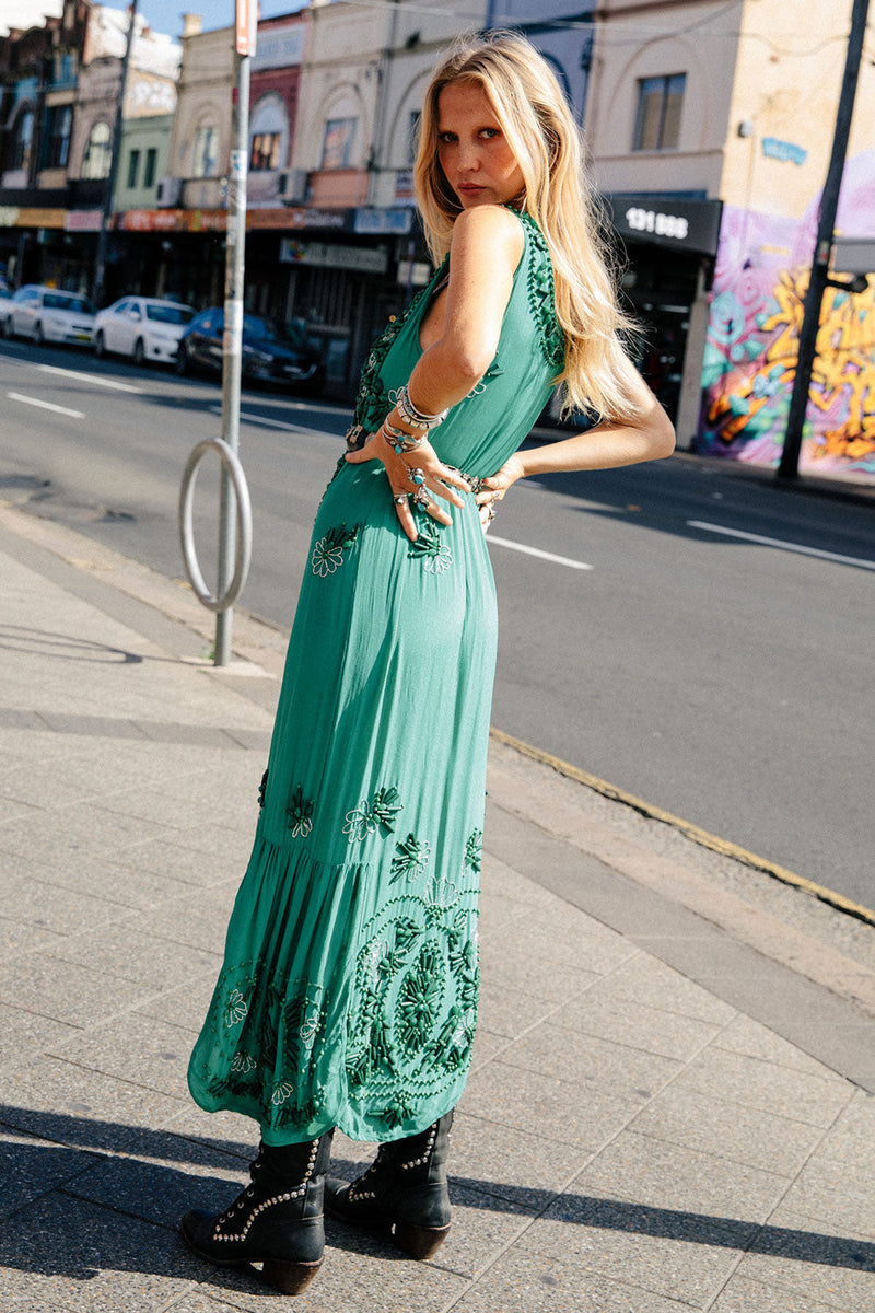 Moonlight Drive Silk Hand Beaded Flapper Dress - Chasing Unicorns