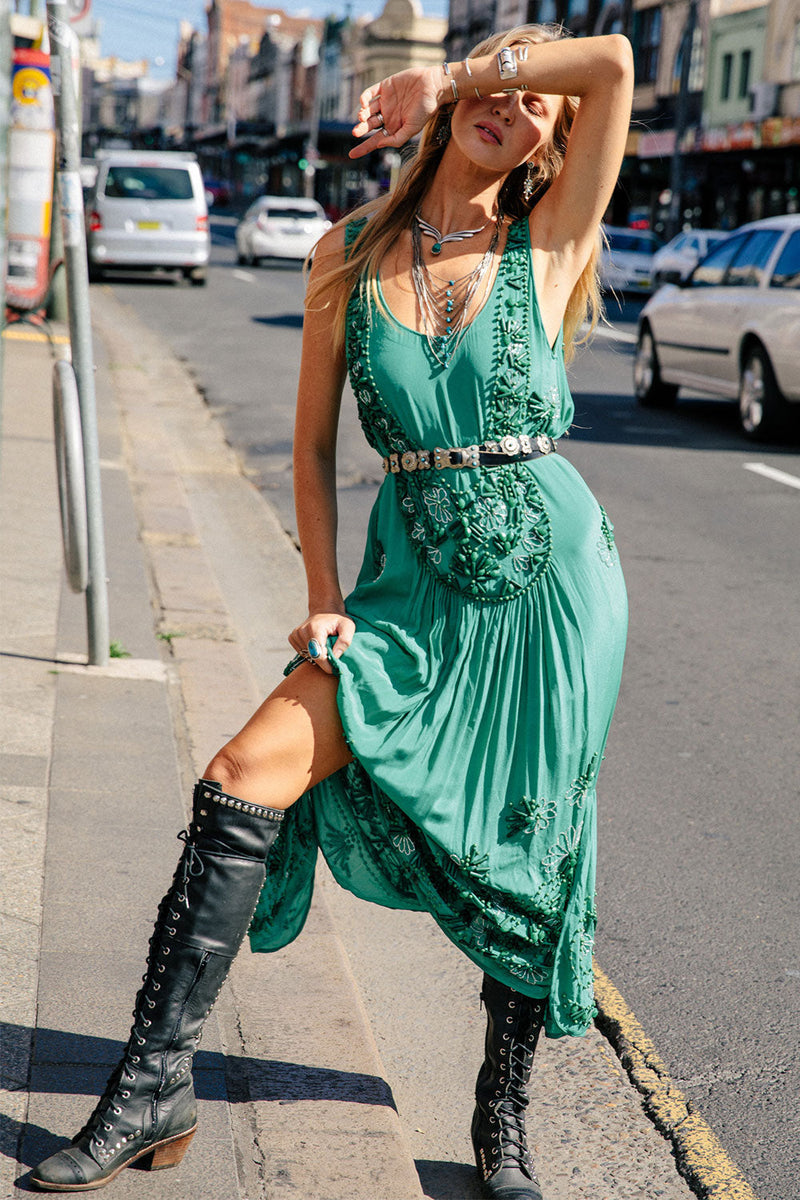 Moonlight Drive Silk Hand Beaded Flapper Dress - Chasing Unicorns