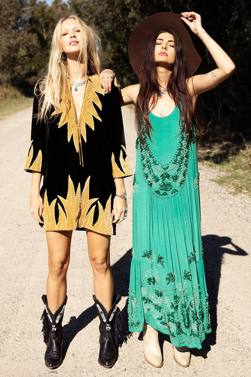 Moonlight Drive Silk Hand Beaded Flapper Dress - Chasing Unicorns