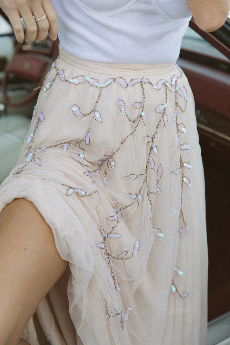Moonlight Mile Tulle And Embroidered Skirt - Blush - Chasing Unicorns
