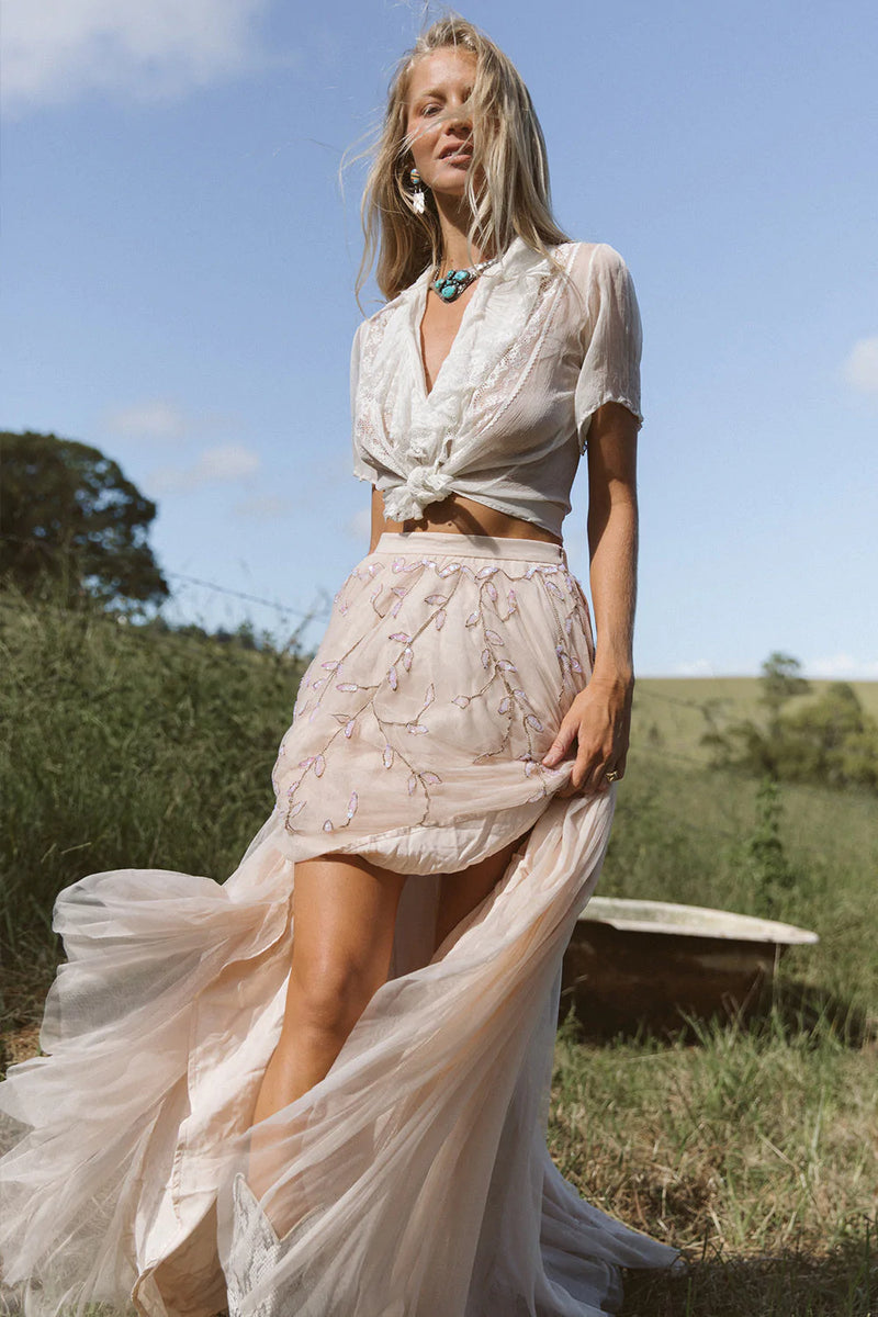 Moonlight Mile Tulle And Embroidered Skirt - Blush - Chasing Unicorns