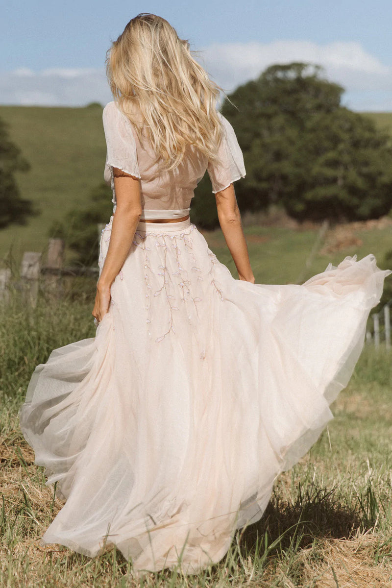 Moonlight Mile Tulle And Embroidered Skirt - Blush - Chasing Unicorns