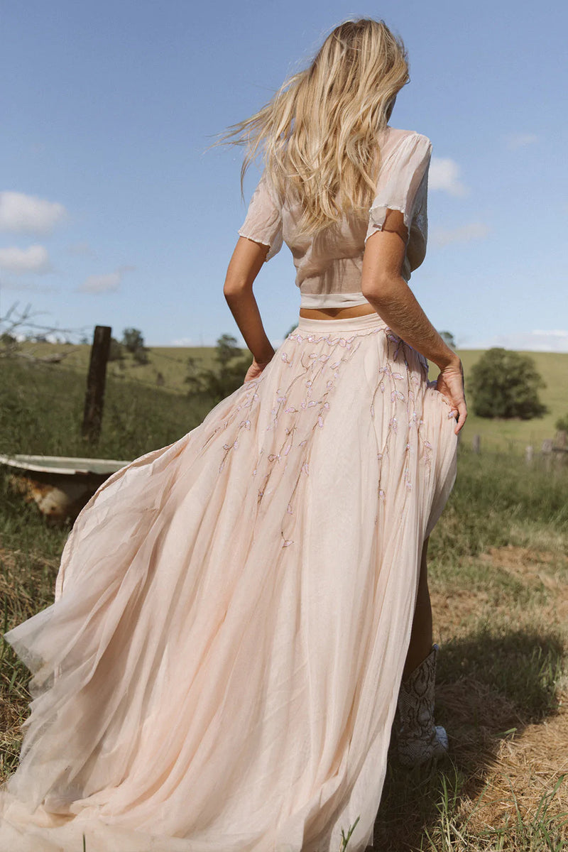 Moonlight Mile Tulle And Embroidered Skirt - Blush - Chasing Unicorns