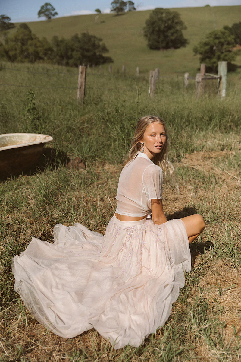 Moonlight Mile Tulle And Embroidered Skirt - Blush - Chasing Unicorns