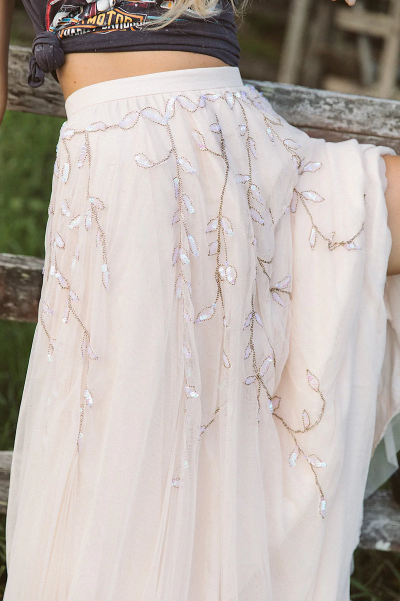Moonlight Mile Tulle And Embroidered Skirt - Blush - Chasing Unicorns