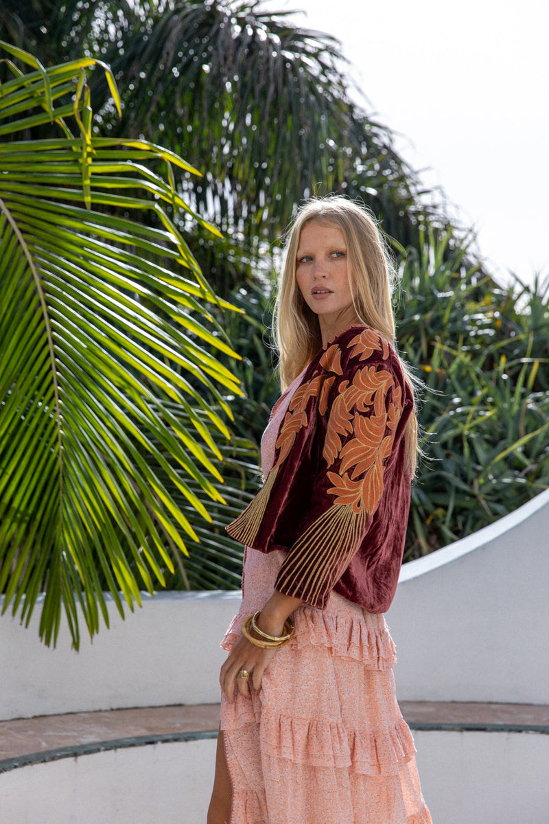 Movin’ On Up Cropped Velvet Jacket- Russet - Chasing Unicorns