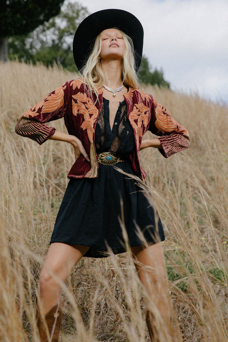 Movin’ On Up Cropped Velvet Jacket- Russet - Chasing Unicorns