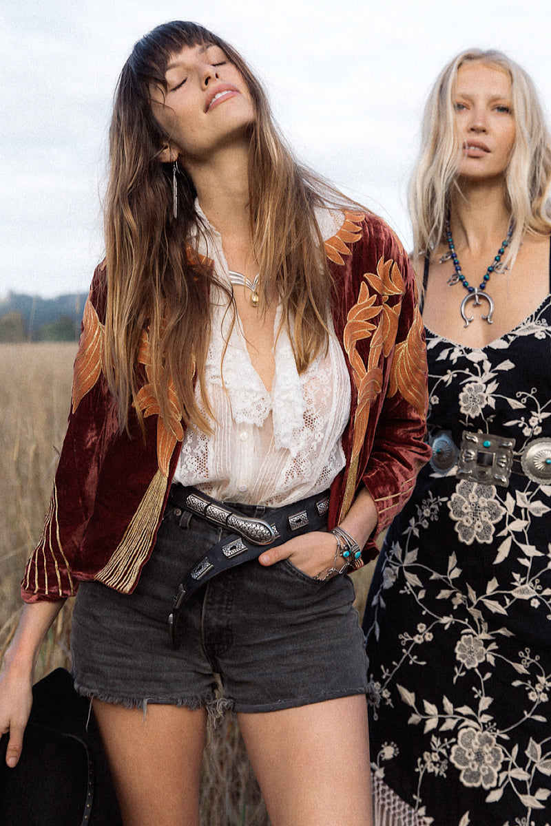 Movin’ On Up Cropped Velvet Jacket- Russet - Chasing Unicorns