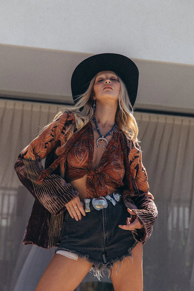 Movin’ On Up Velvet Long Line Jacket - Prune