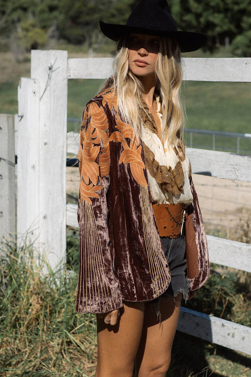 ⚡️Movin’ On Up Velvet Long Line Jacket - Prune - Chasing Unicorns