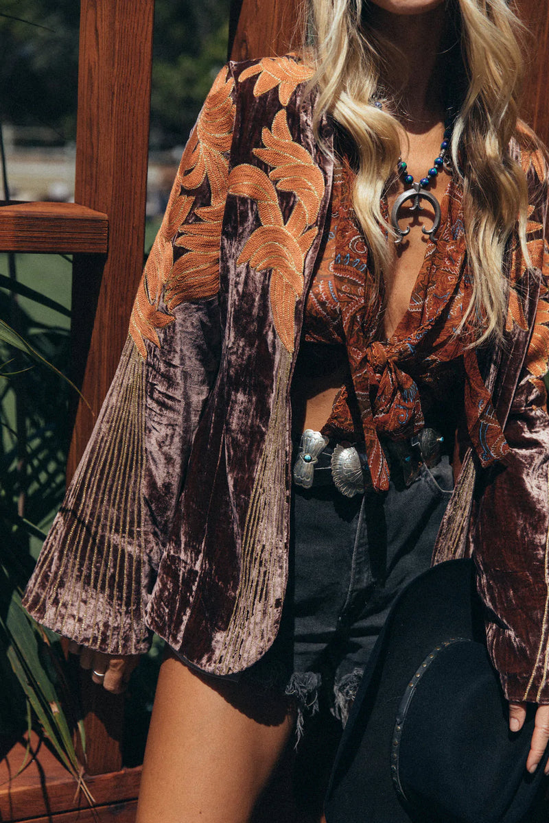 ⚡️Movin’ On Up Velvet Long Line Jacket - Prune - Chasing Unicorns