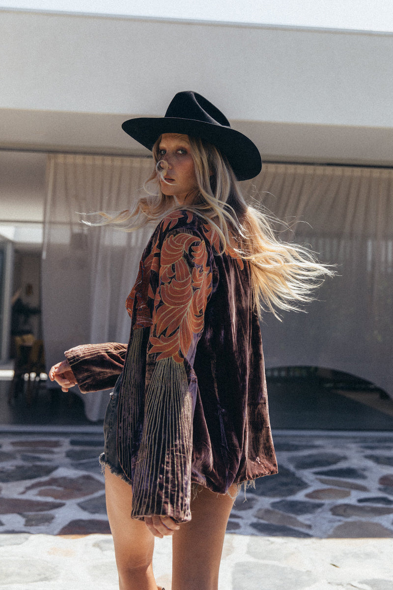 ⚡️Movin’ On Up Velvet Long Line Jacket - Prune - Chasing Unicorns