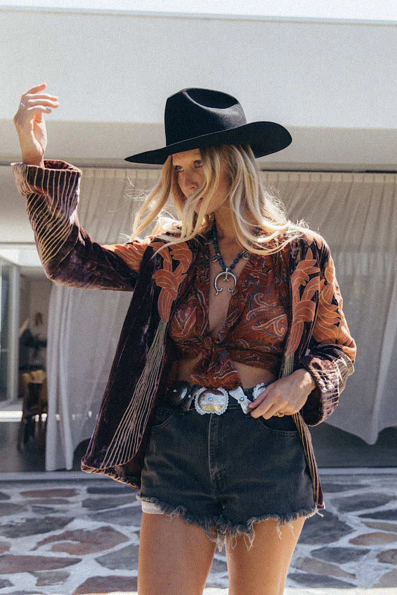 ⚡️Movin’ On Up Velvet Long Line Jacket - Prune - Chasing Unicorns