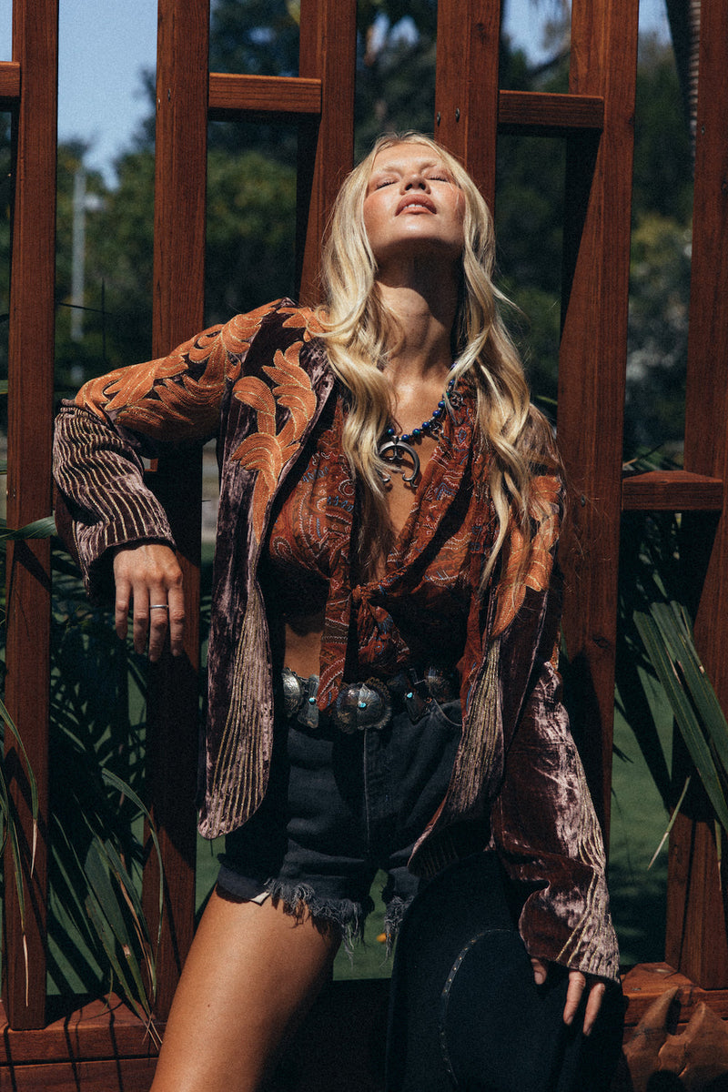 ⚡️Movin’ On Up Velvet Long Line Jacket - Prune - Chasing Unicorns