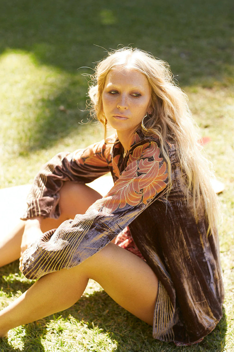 ⚡️Movin’ On Up Velvet Long Line Jacket - Prune - Chasing Unicorns