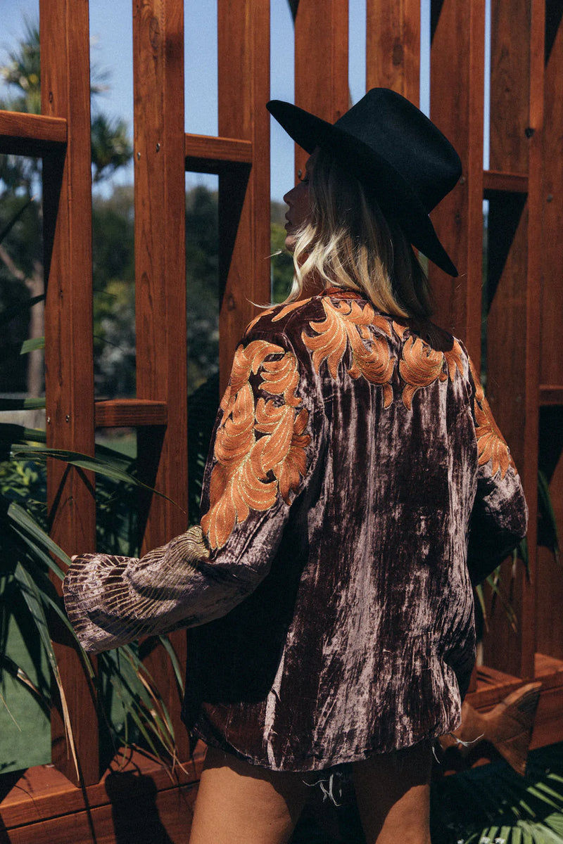 ⚡️Movin’ On Up Velvet Long Line Jacket - Prune - Chasing Unicorns