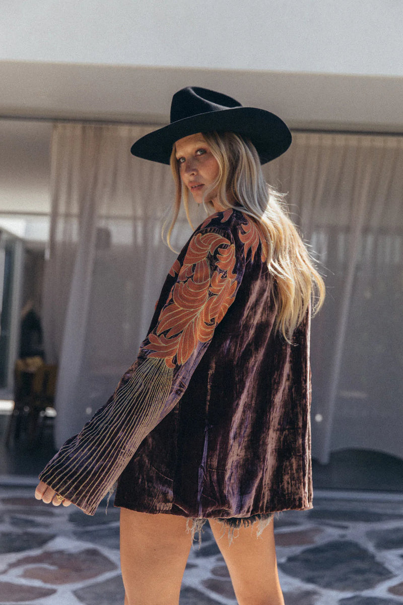 ⚡️Movin’ On Up Velvet Long Line Jacket - Prune - Chasing Unicorns