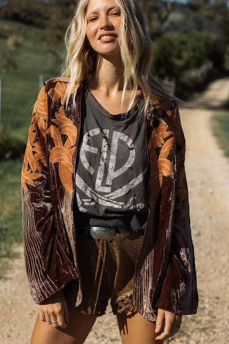 ⚡️Movin’ On Up Velvet Long Line Jacket - Prune - Chasing Unicorns