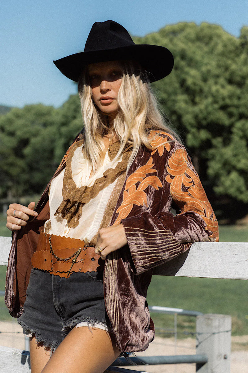 ⚡️Movin’ On Up Velvet Long Line Jacket - Prune - Chasing Unicorns