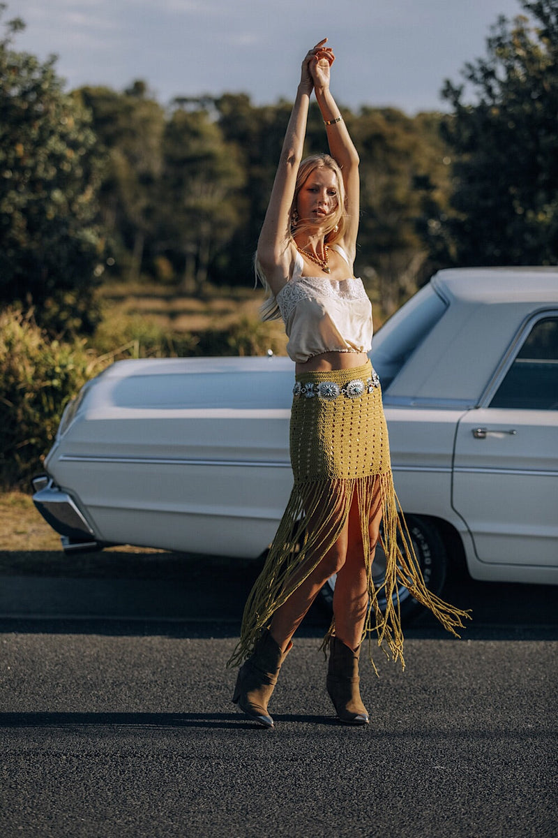 My Wild Love Crochet Fringe Skirt - Chartreuse - Chasing Unicorns