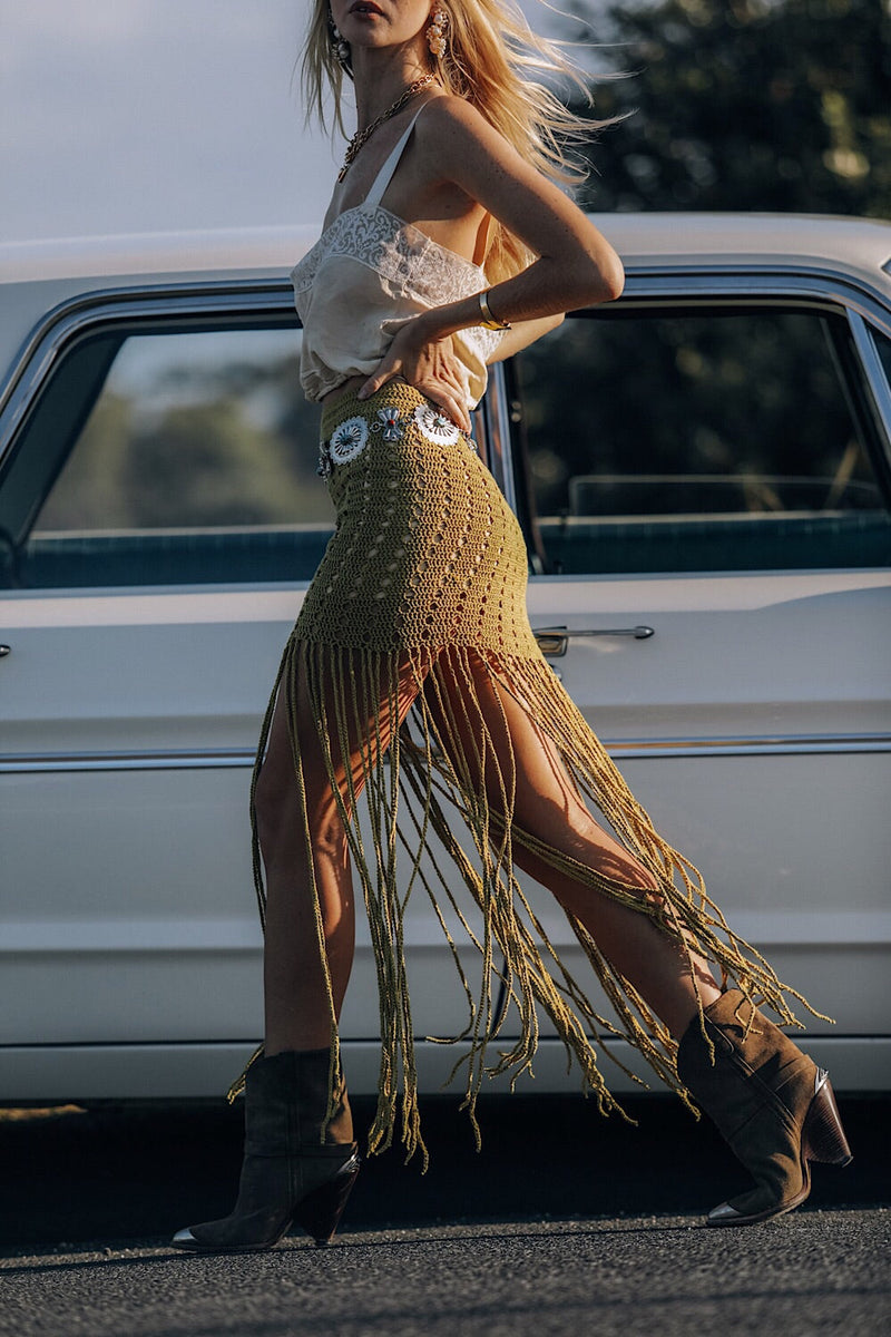 My Wild Love Crochet Fringe Skirt - Chartreuse - Chasing Unicorns