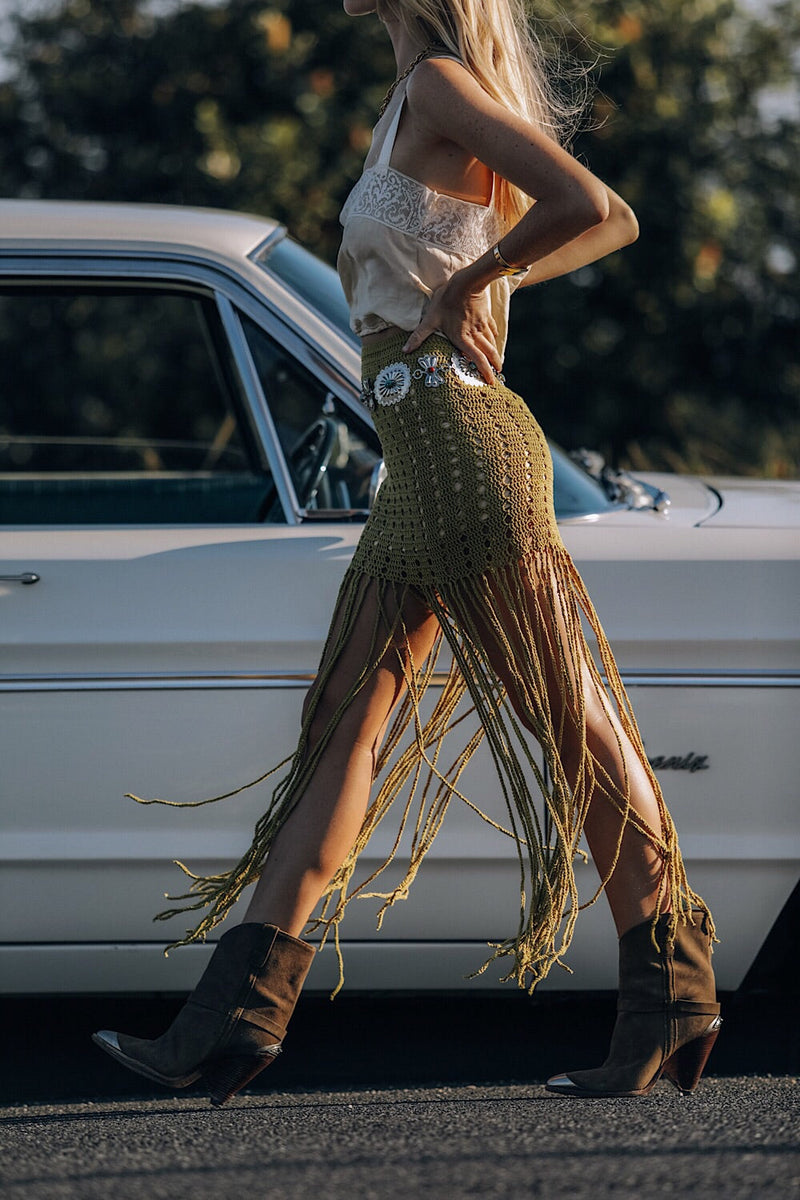 My Wild Love Crochet Fringe Skirt - Chartreuse - Chasing Unicorns