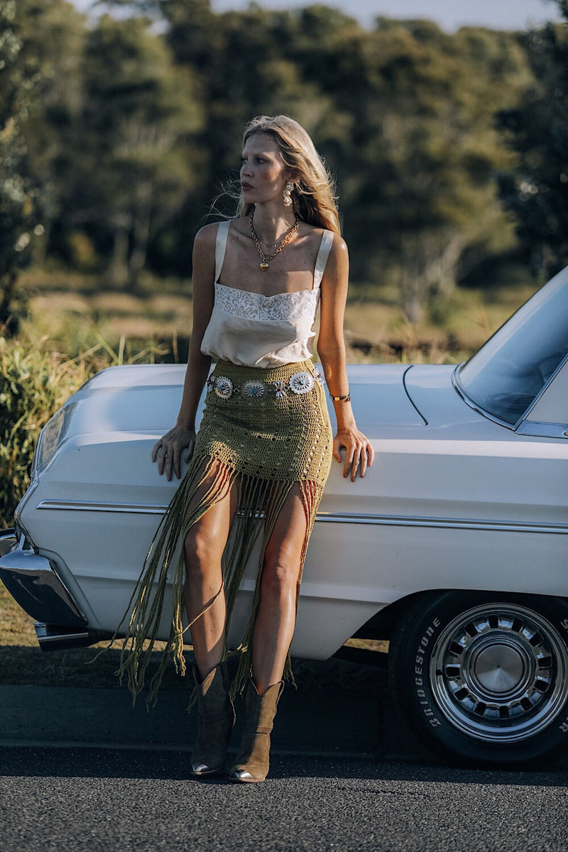 My Wild Love Crochet Fringe Skirt - Chartreuse - Chasing Unicorns