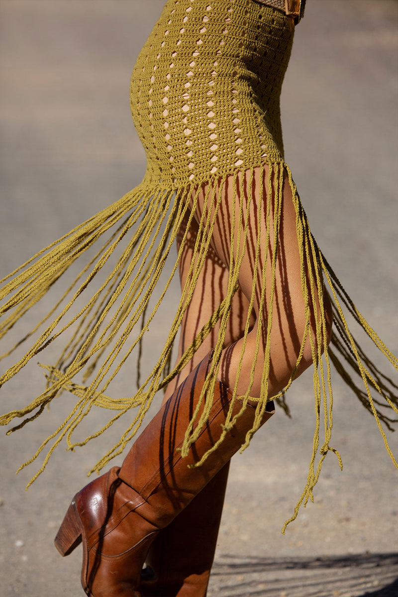 My Wild Love Crochet Fringe Skirt - Chartreuse - Chasing Unicorns