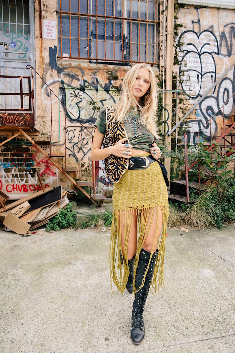 My Wild Love Crochet Fringe Skirt - Chartreuse - Chasing Unicorns