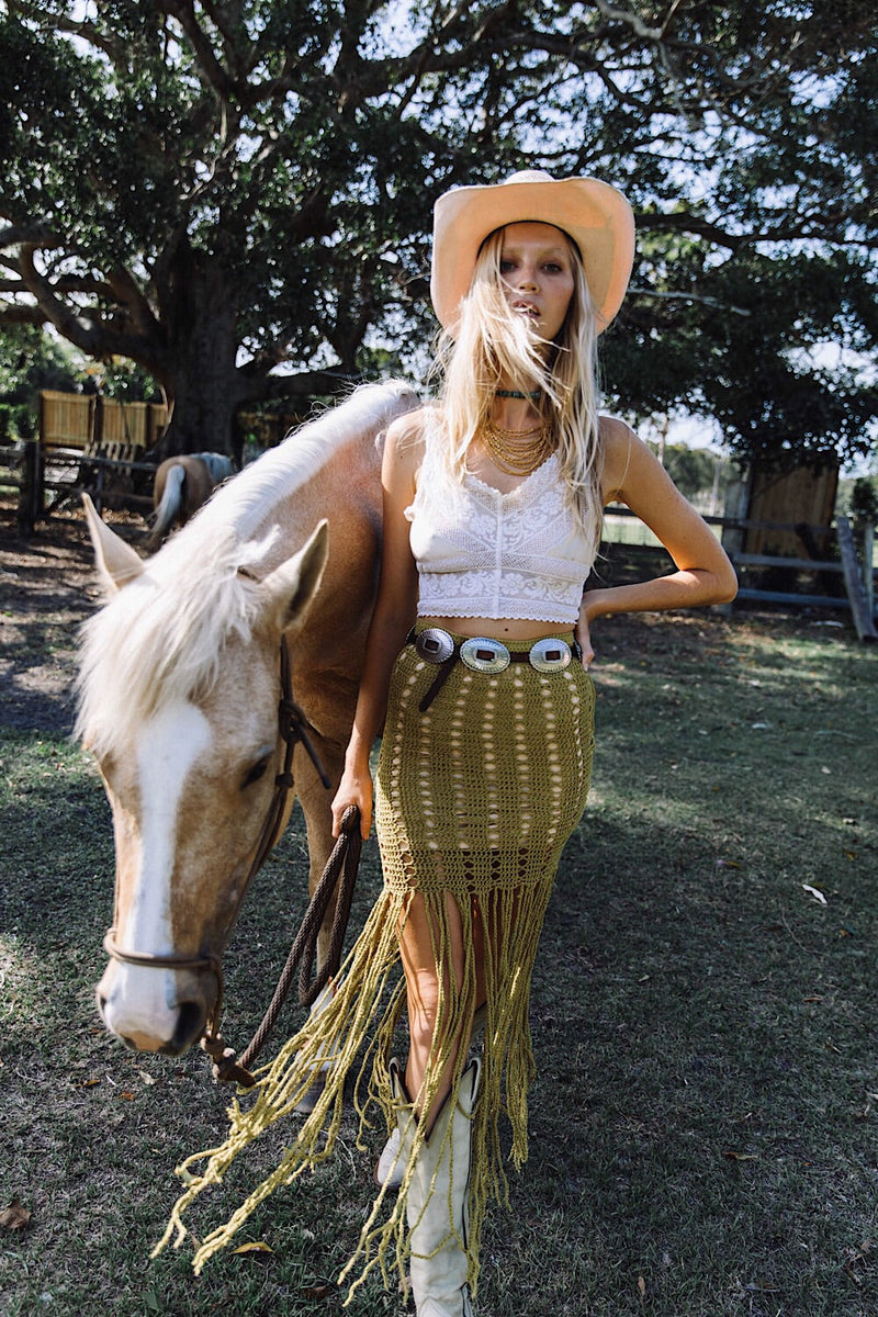 My Wild Love Crochet Fringe Skirt - Chartreuse - Chasing Unicorns