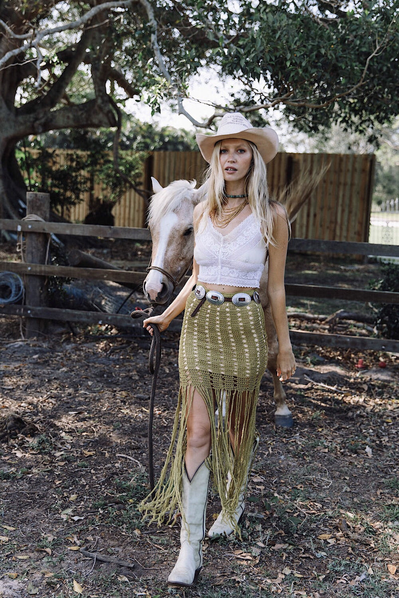 My Wild Love Crochet Fringe Skirt - Chartreuse - Chasing Unicorns