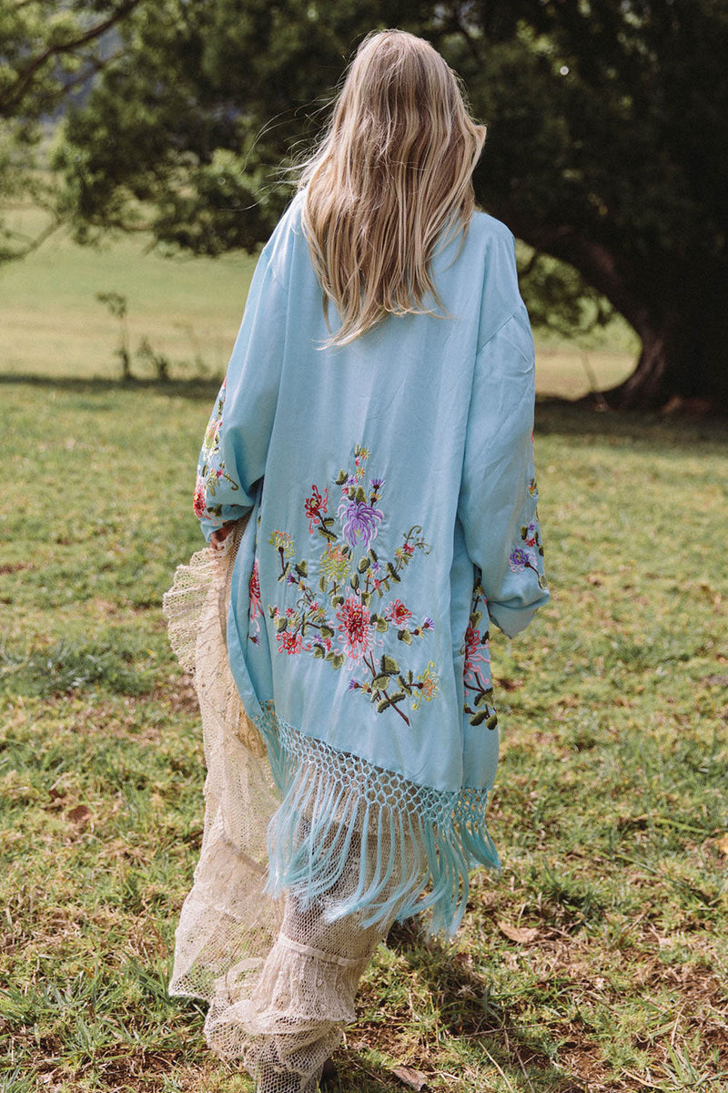 Mystery Dance Silk Kimono - Turquoise - Chasing Unicorns
