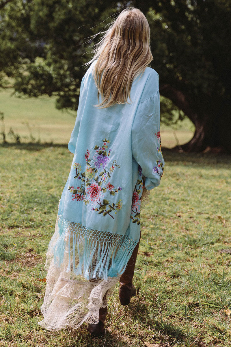 Mystery Dance Silk Kimono - Turquoise - Chasing Unicorns