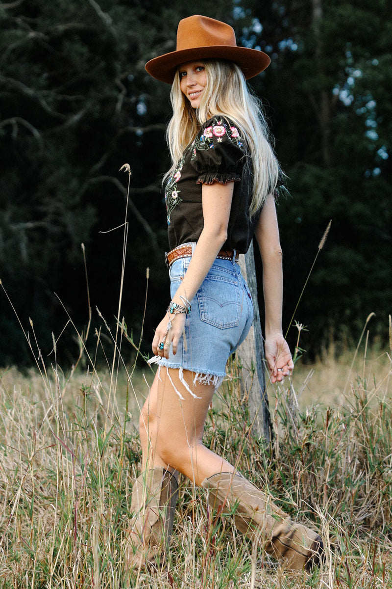 Mystic Of The East Embroidered Short Sleeve Gauze  Blouse - Chasing Unicorns