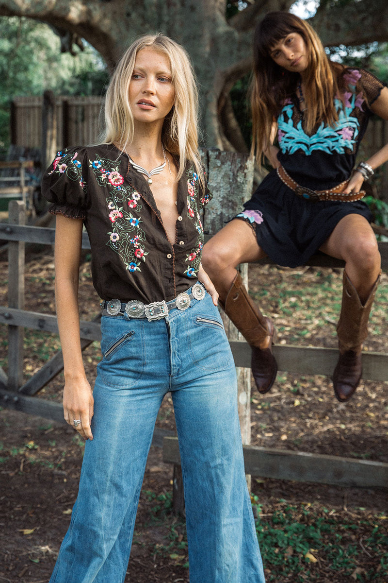 Mystic Of The East Embroidered Short Sleeve Gauze  Blouse - Chasing Unicorns