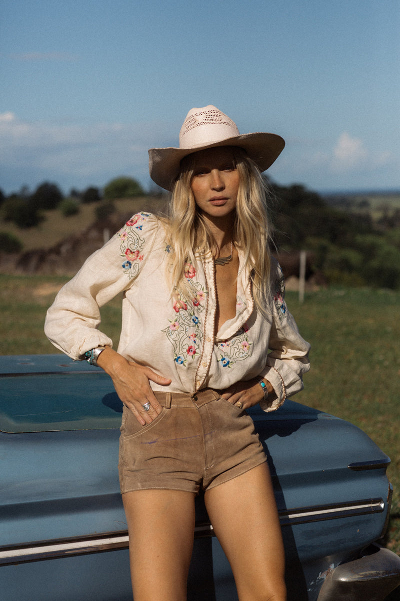 Mystic Of The East Linen + Embroidered Long Sleeve Blouse - Chasing Unicorns