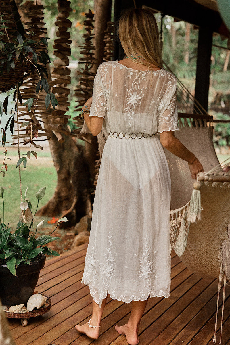 Natural Mystic Silk/Cotton Maxi Dress - Chasing Unicorns