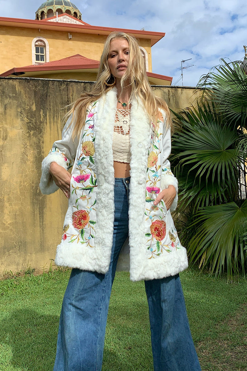 New York Groove Velvet Embroidered Penny Lane Coat - Chasing Unicorns