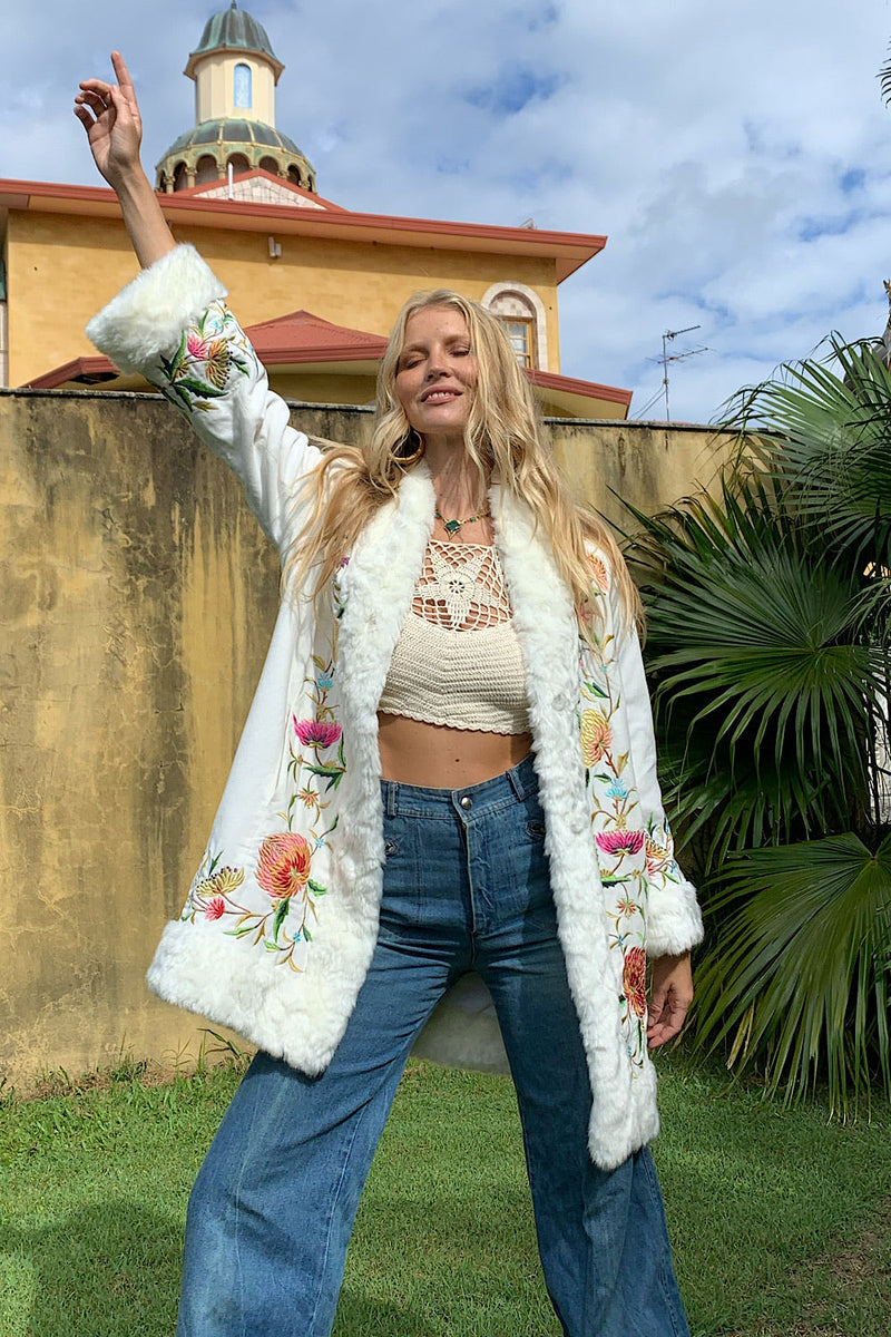 New York Groove Velvet Embroidered Penny Lane Coat - Chasing Unicorns