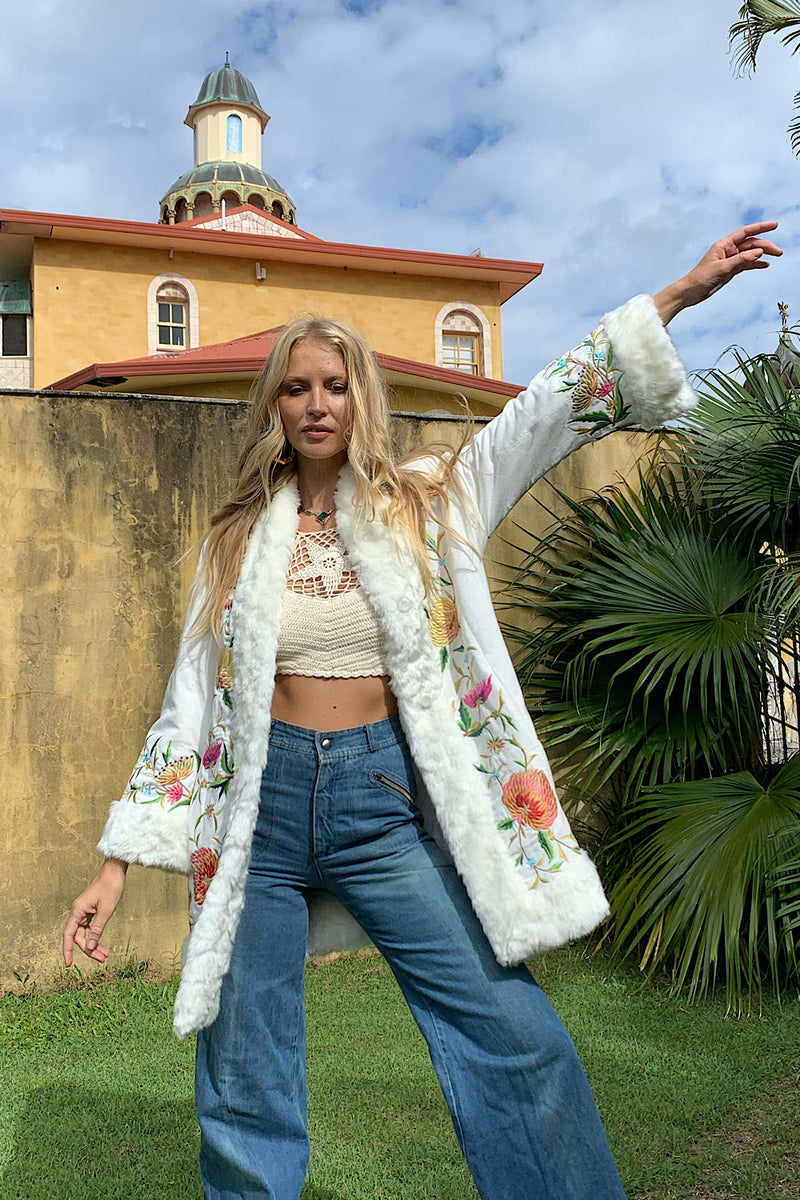 New York Groove Velvet Embroidered Penny Lane Coat - Chasing Unicorns