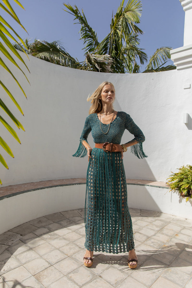 Night Fever Fringe + Crochet Maxi Dress - Chasing Unicorns