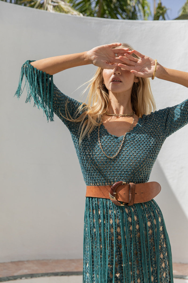 Night Fever Fringe + Crochet Maxi Dress - Chasing Unicorns