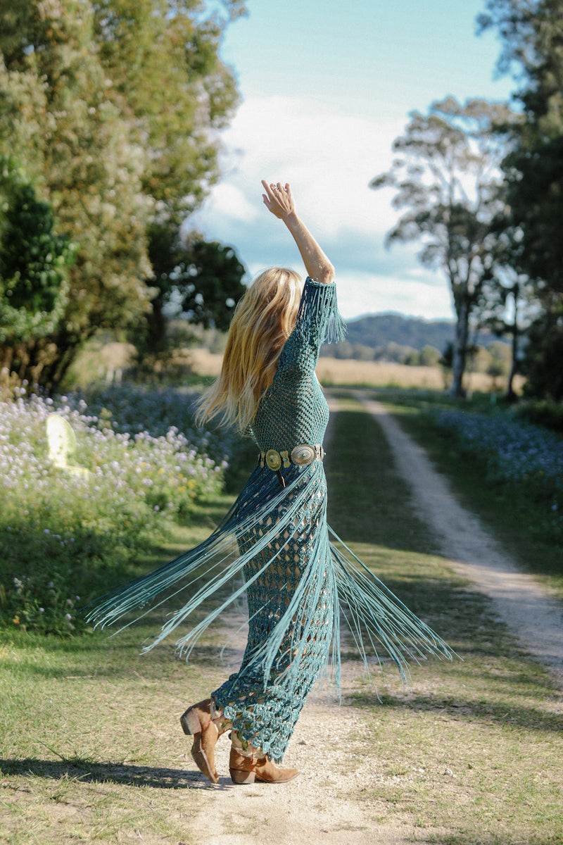 Night Fever Fringe + Crochet Maxi Dress - Chasing Unicorns