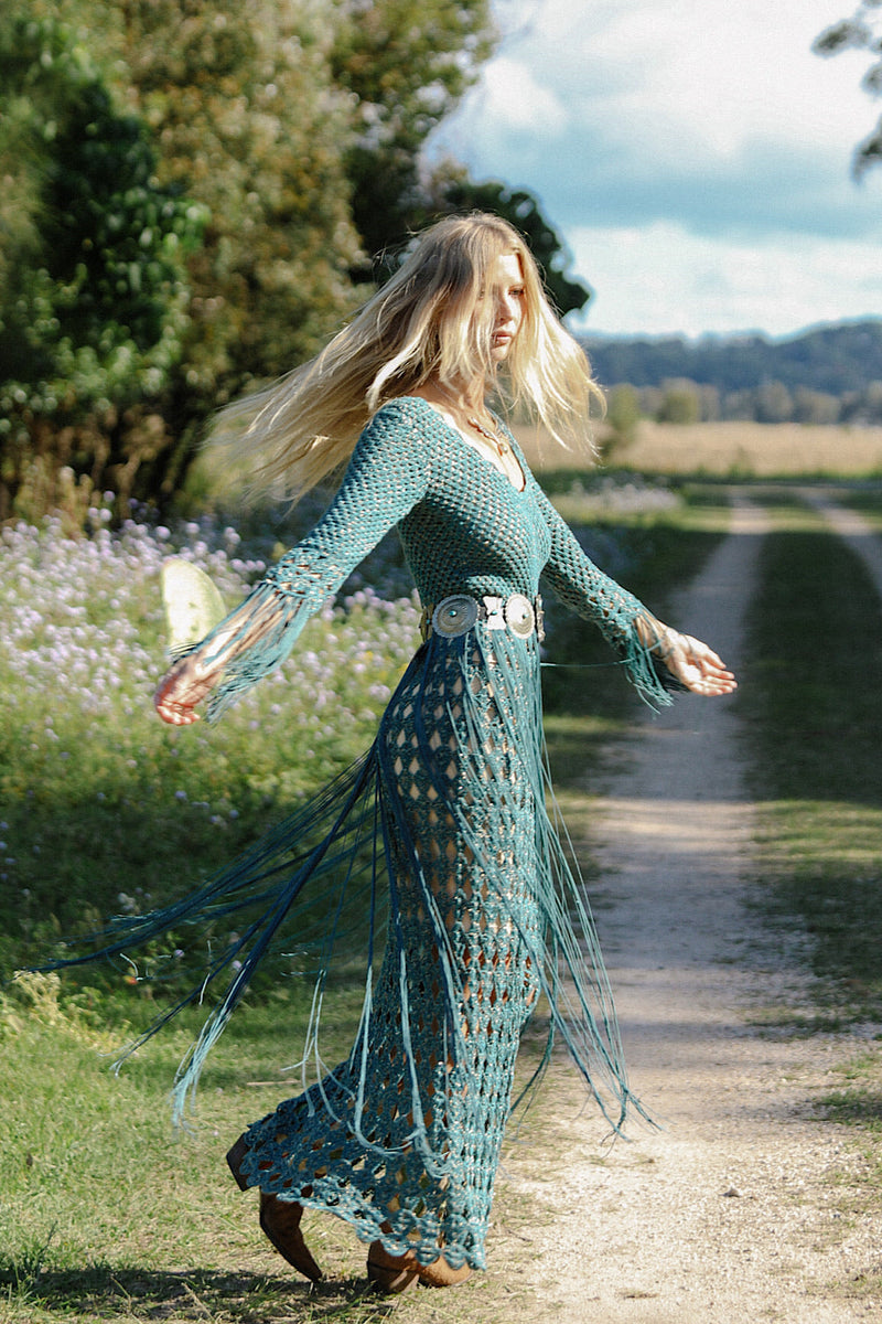 Night Fever Fringe + Crochet Maxi Dress - Chasing Unicorns