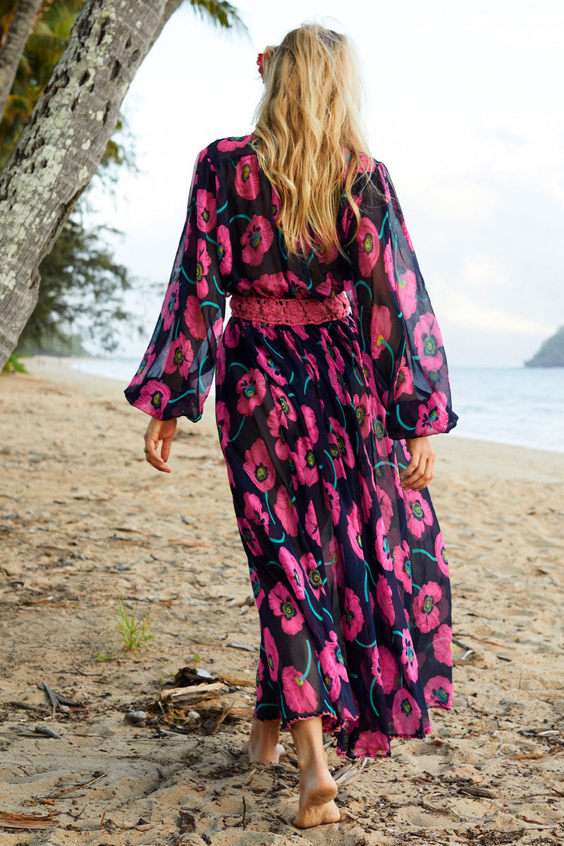 Nightbird Silk/Cotton Maxi Dress - Poppy - Chasing Unicorns