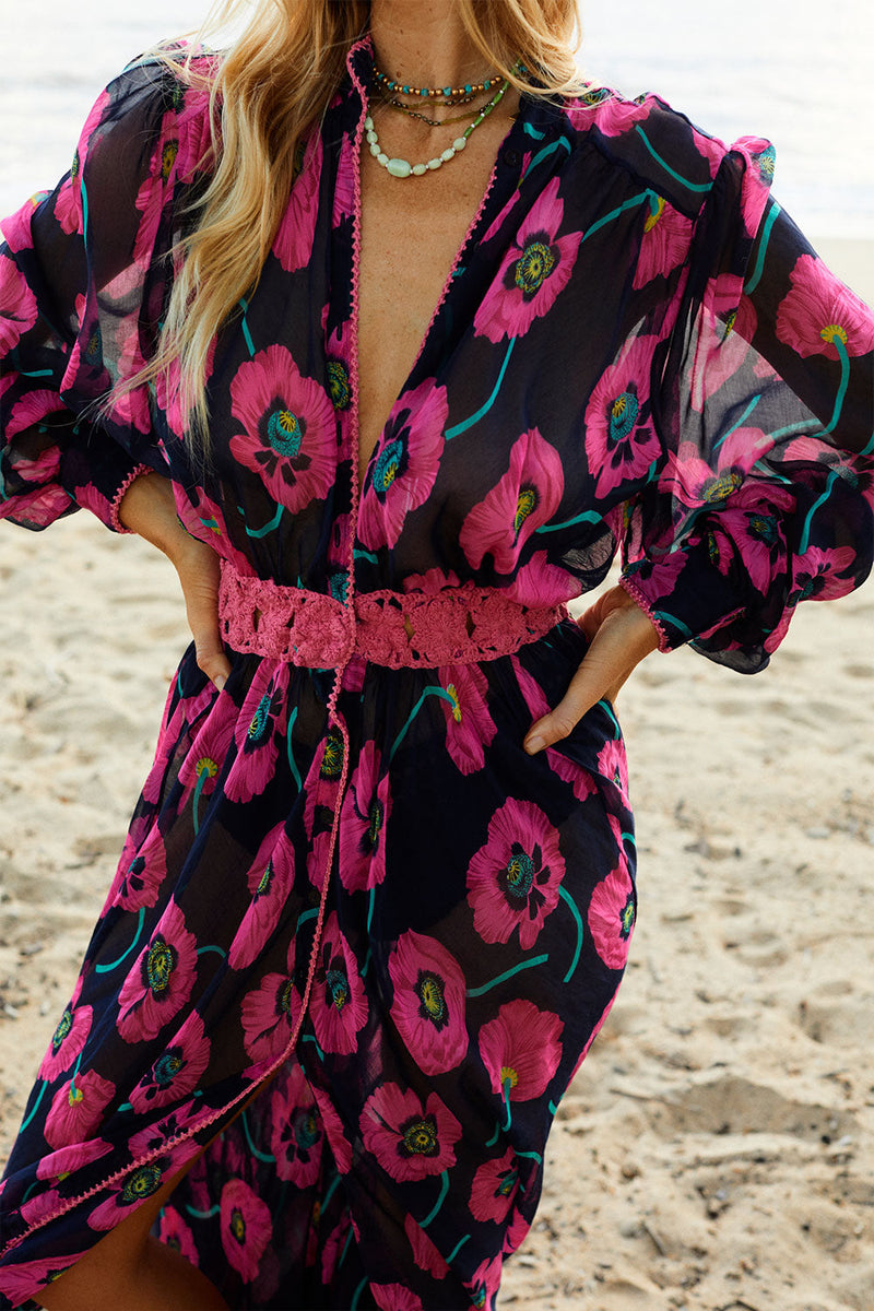 Nightbird Silk/Cotton Maxi Dress - Poppy - Chasing Unicorns