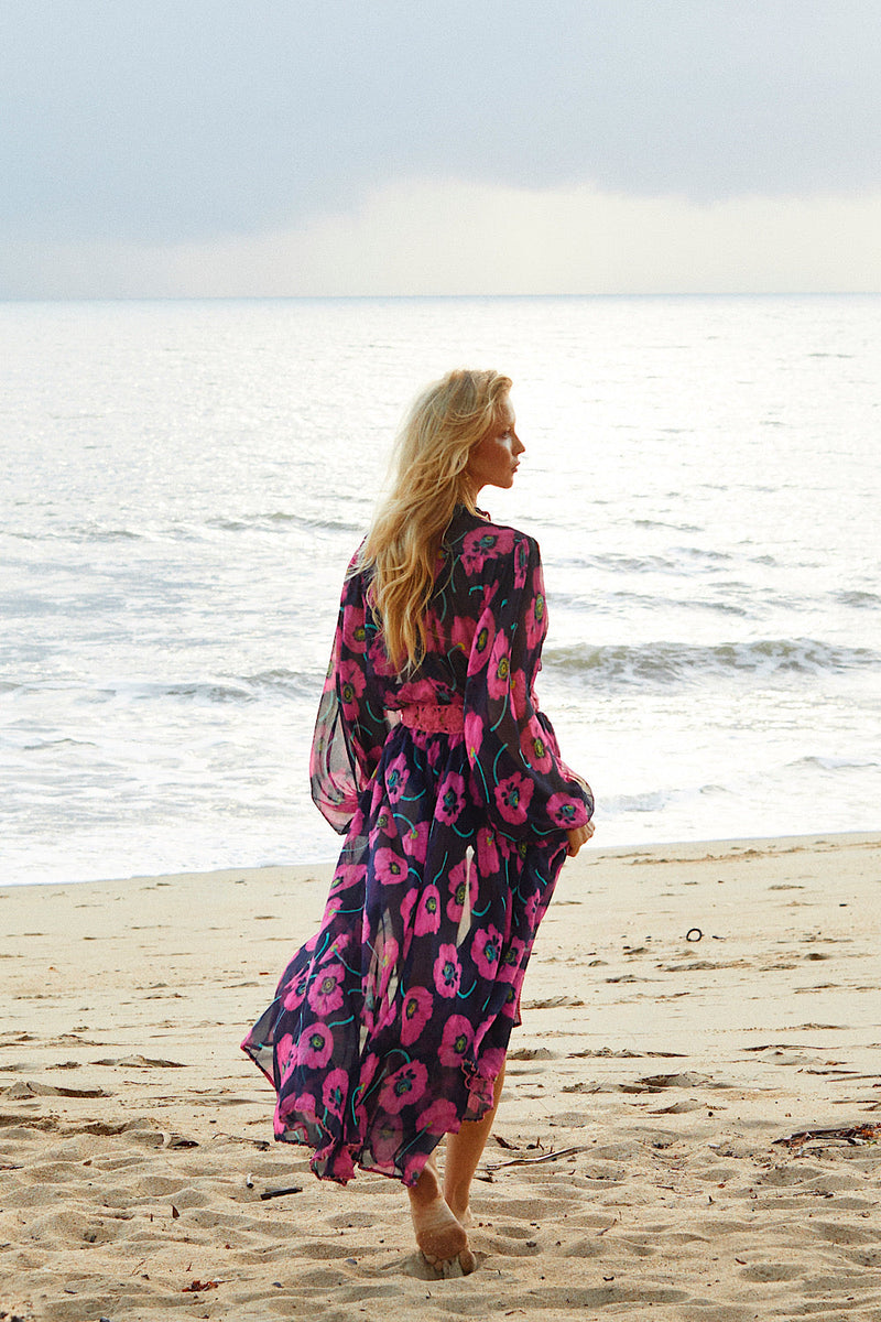 Nightbird Silk/Cotton Maxi Dress - Poppy - Chasing Unicorns