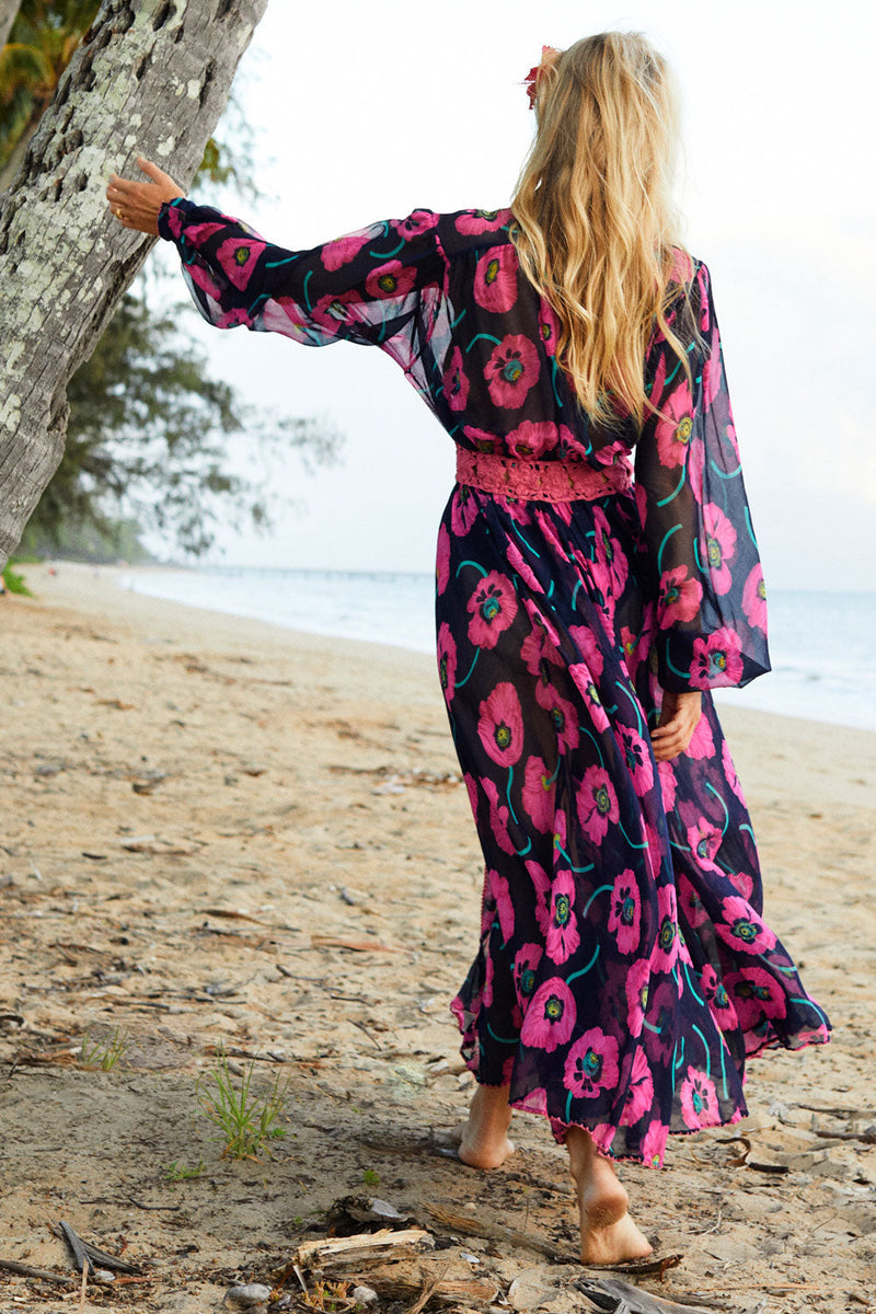 Nightbird Silk/Cotton Maxi Dress - Poppy - Chasing Unicorns